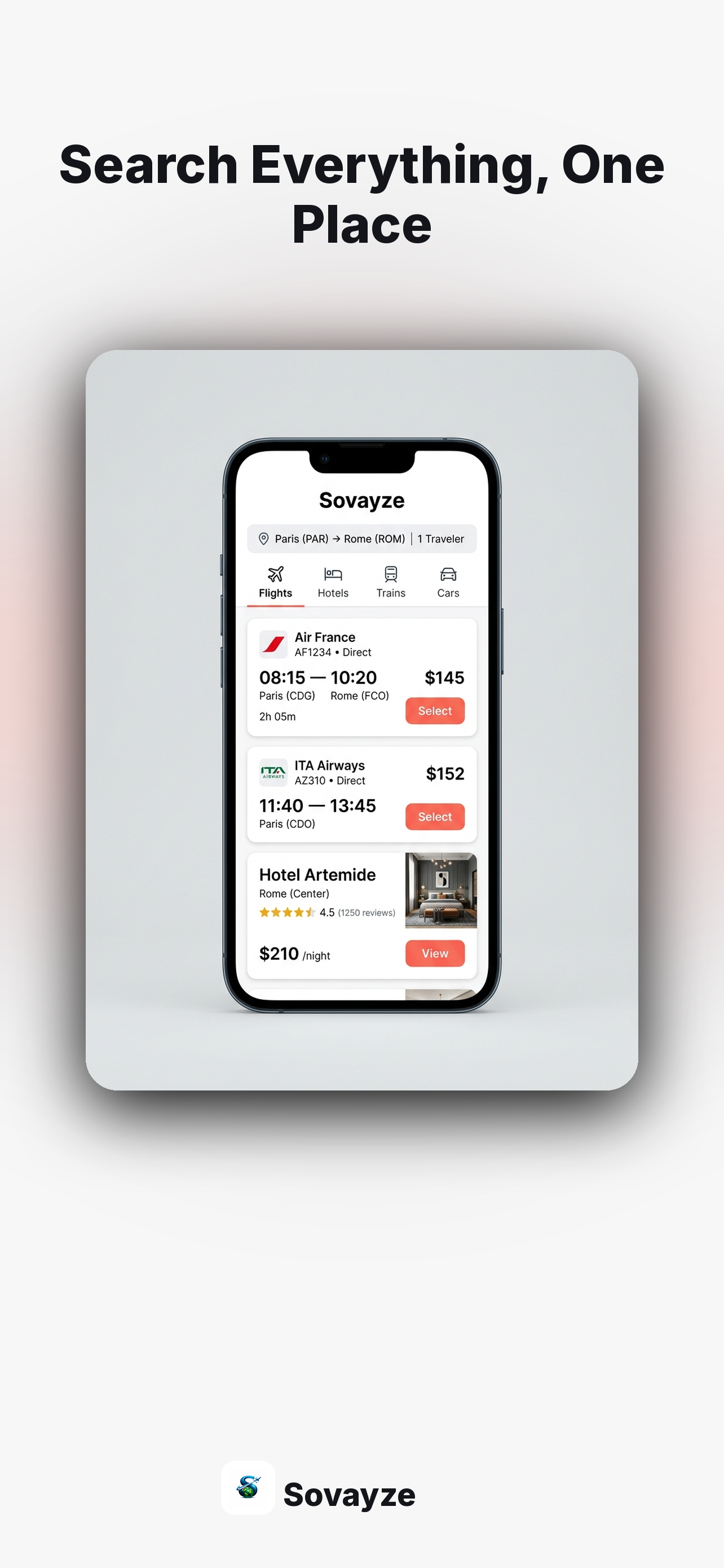 Sovayze multi-modal search screen